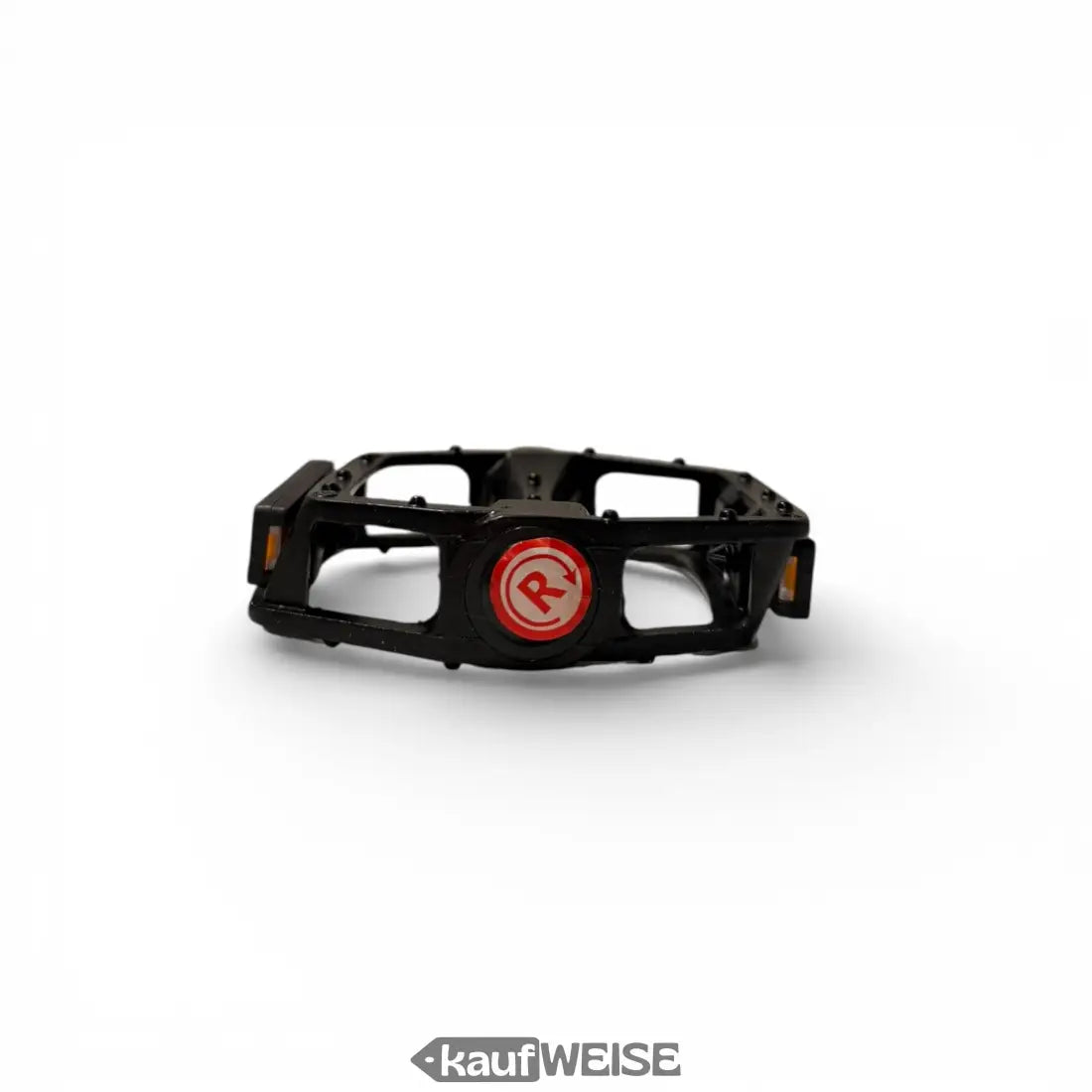 Schwarzes Metall-Plattform-Pedal-Set mit rotem r-Logo, links/rechts, Anti-Rutsch-Pins