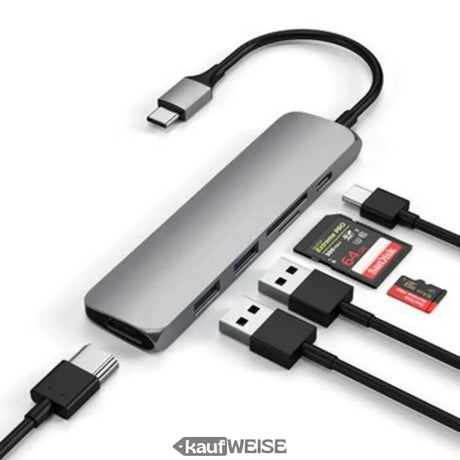 Satechi V2 Slim USB-C kelių prievadų adapteris | 4K 60Hz HDMI ir 60W PD | Erdvė pilka