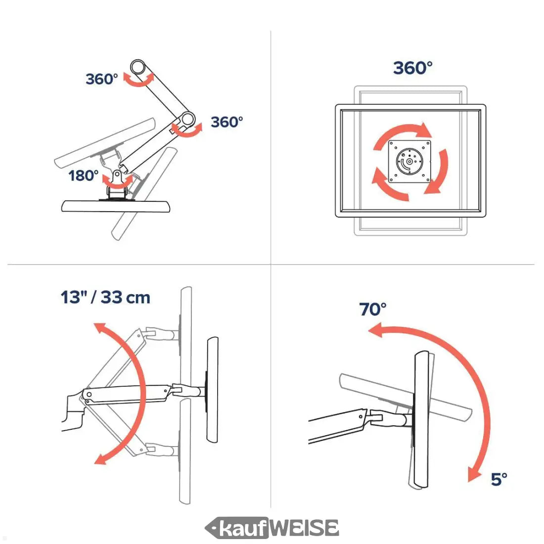 Ergotron lx silber-grauer monitorarm mit 360-grad-rotation und neigefunktion für ergonomische positionierung bis 34 zoll