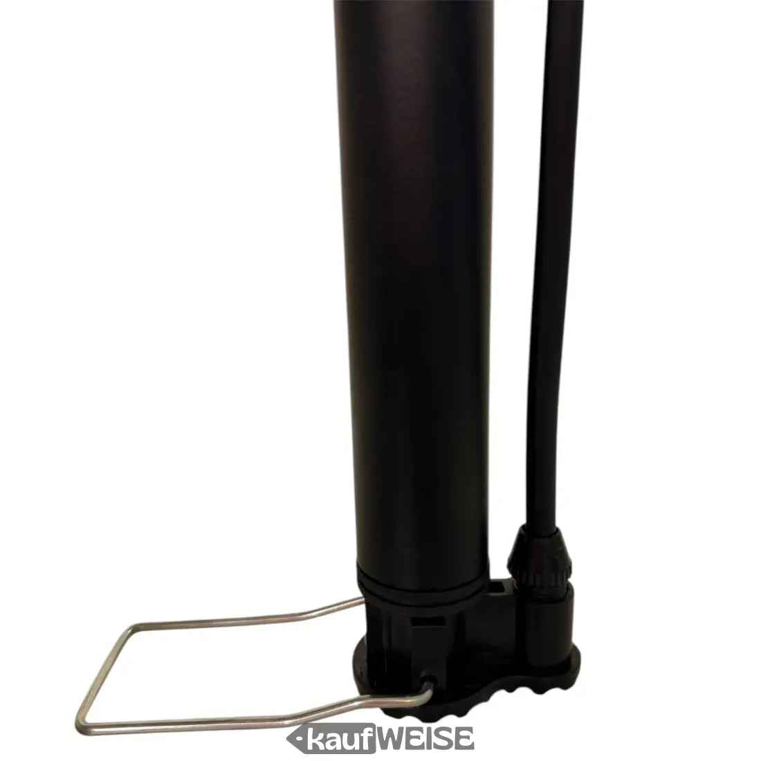 Schwarze LeiPoS Mini-Stand-Fahrradpumpe mit Metallbasis und Teleskopstiel