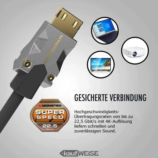 „Monster M1000 Ultra HD HDMI“ kabelis (3 m) | 4K HDR10 | Didelės spartos 18 Gb/s | „V-Grip™“ jungtis