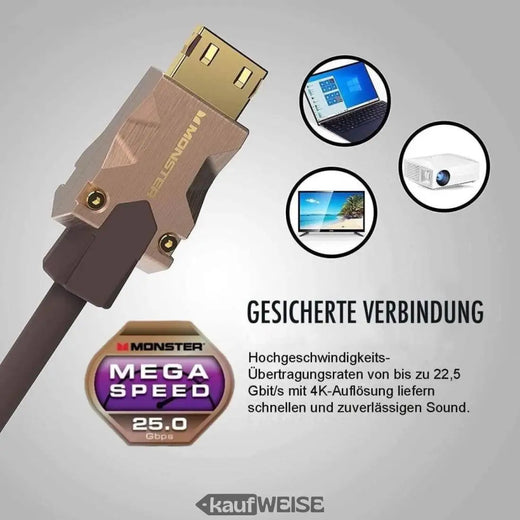 Monster M2000 HDMI laidas 5m | 25Gbps Hiper greitis| UHD 4K HDR10+ | V-Grip auksiniai kontaktai