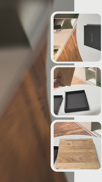 DutchDeluxes 3-in-1 tikmedžio pjaustymo lenta (sulankstoma) | Serviravimo lentos ir planšetės laikiklis | Pagaminta iš tikmedžio masyvo