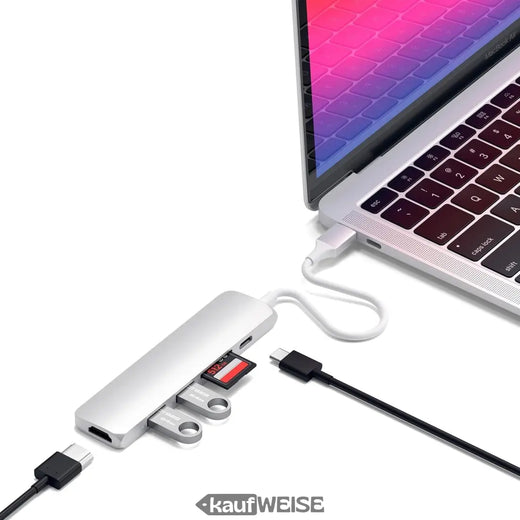 Satechi V2 Slim USB-C kelių prievadų adapteris | 4K 60Hz HDMI ir 60W PD | Sidabras