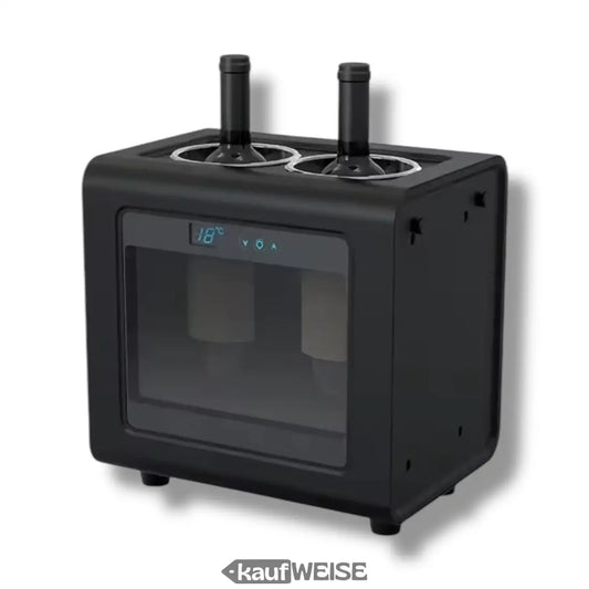 Schwarzer Weinkühler für zwei Flaschen mit präziser Temperaturregelung