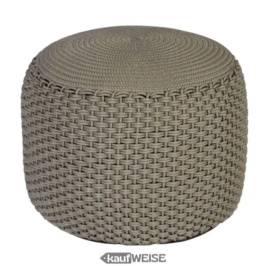 Woven cylindrical ottoman Weishäupl Pouf Hocker ideal for Indoor - Outdoor in Taupe 55cm